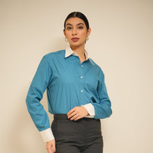 Women Blue shirt with white collars