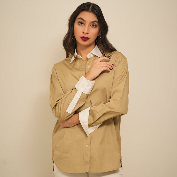 Tan formal pure cotton shirt for women